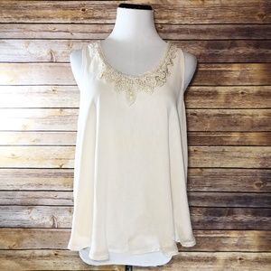 Lush Nordstrom Cream Pearl Crochet Tank Top Blouse
